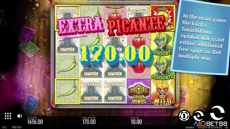 Game slot luchadora với 5 cuộn, 25 dòng thanh toán, giao diện rực rỡ và các biểu tượng Lucha Libre như mặt nạ, đai vô địch, tạo không khí đấu trường