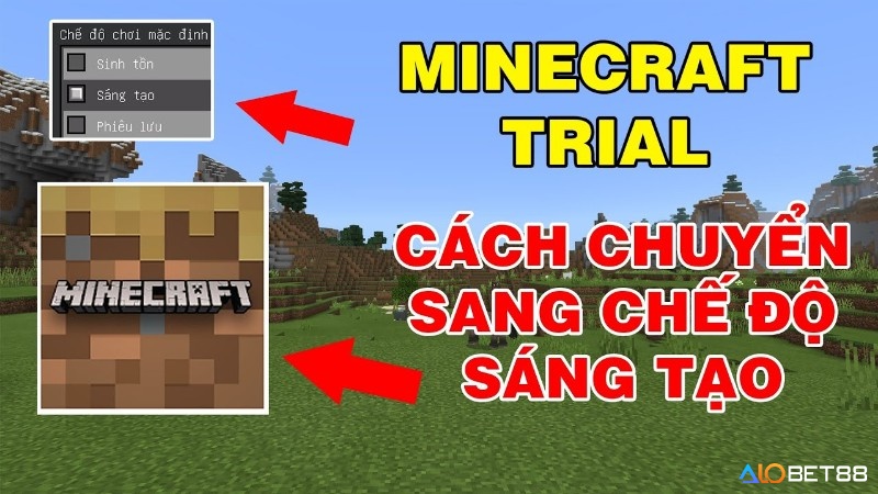 Giao diện khởi đầu của Minecraft Trial với lựa chọn chế độ chơi cơ bản.