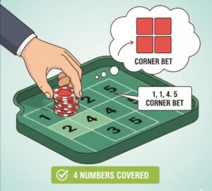 Corner bet roulette là gì? Cách đặt cược bốn số hiệu quả