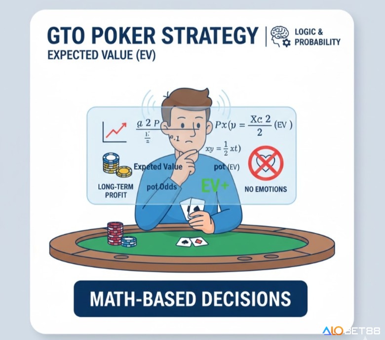 Người chơi Poker tính toán giá trị kỳ vọng (EV) và tỷ lệ pot để đưa ra quyết định dựa trên toán học, loại bỏ cảm tính