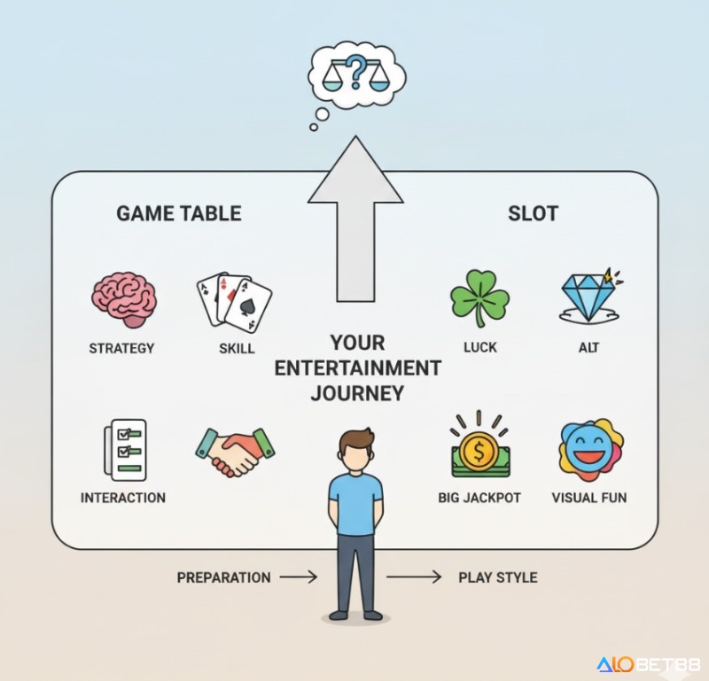 So sánh game table vs slot khác gì, người chơi nhận ra Game Table đòi hỏi chiến thuật còn Slot dựa vào may mắn