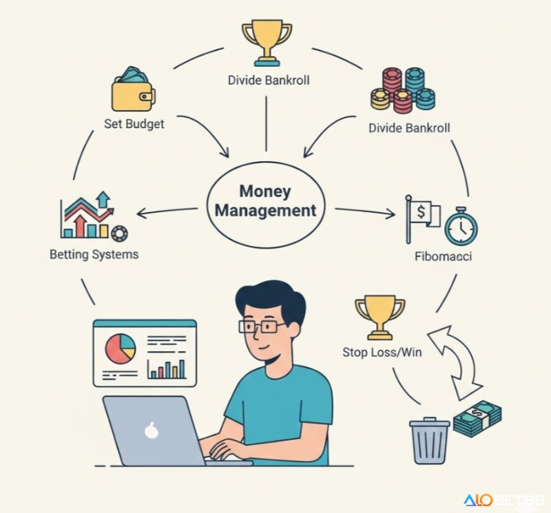 Người chơi thực hiện quản lý vốn bằng cách đặt ngân sách và chia nhỏ cược để bền vững khi chơi game