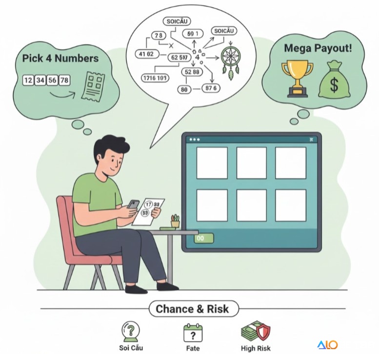 Người chơi lựa chọn 4 cặp số, dựa trên "soi cầu" hoặc cảm tính, hy vọng trúng lớn bất chấp rủi ro
