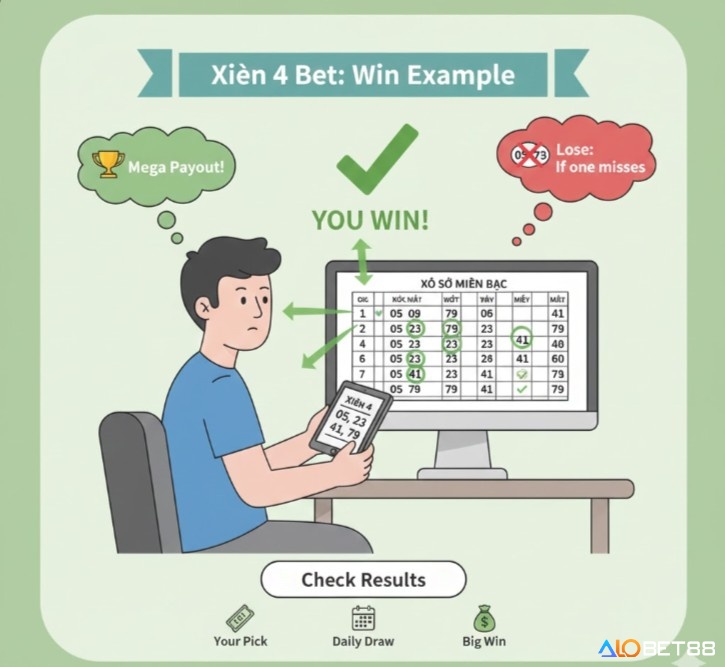 Người chơi lô đề đang so sánh 4 cặp số đã chọn với kết quả xổ số miền Bắc để xác định thắng thua