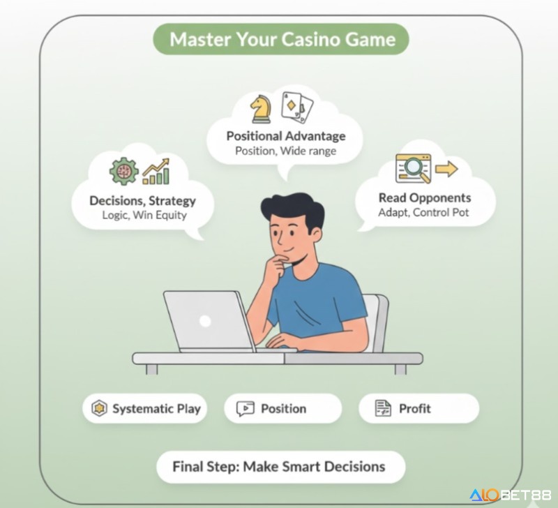 Người chơi casino đang tổng hợp kiến thức về thuật ngữ casino trực tuyến, đưa ra quyết định thông minh và kiểm soát cuộc chơi an toàn