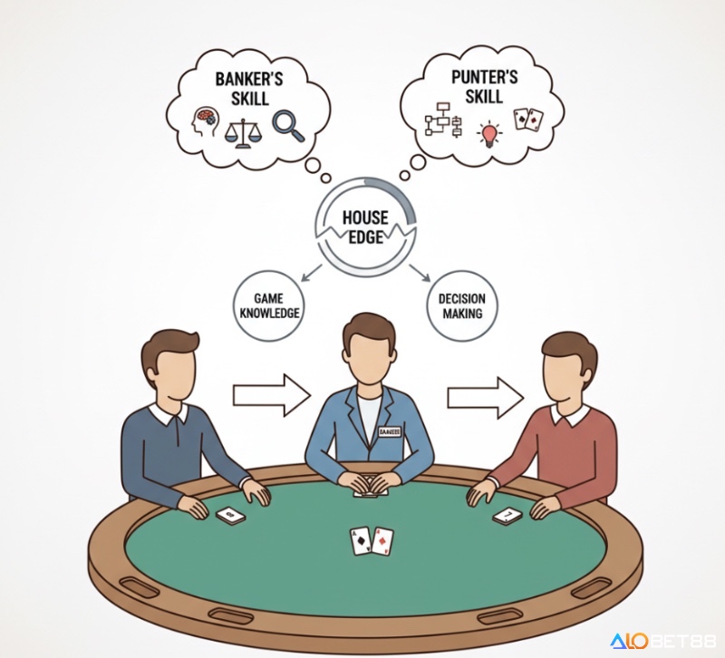 Baccarat Banque: Lợi thế nhà cái biến động dựa trên kỹ năng của Banker và sự hiểu biết của người chơi về quy tắc