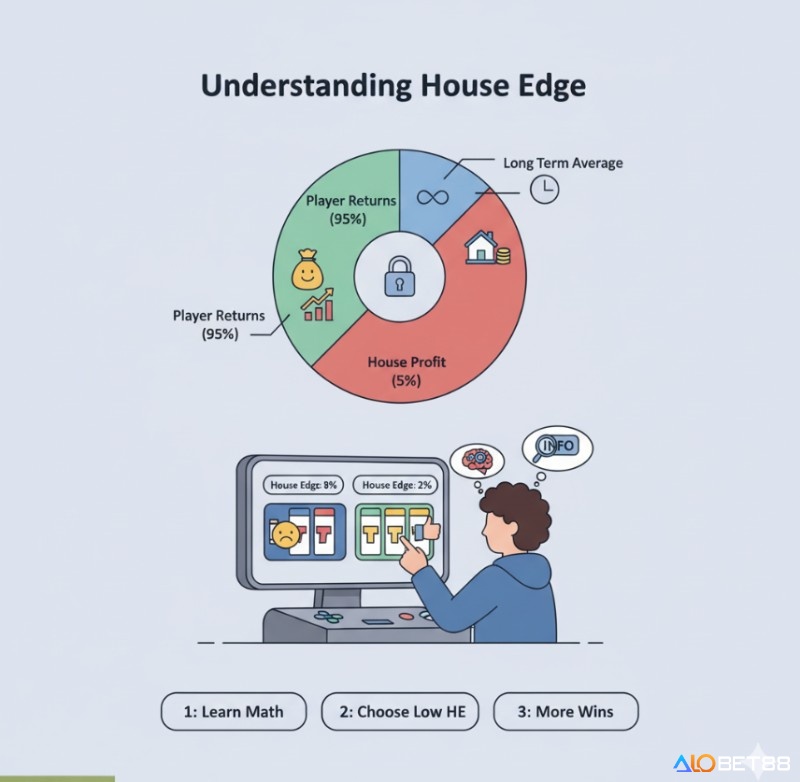 Người chơi tìm hiểu house edge trong slot game, hiểu cách nhà cái giữ lại lợi nhuận và tầm quan trọng của việc lựa chọn game có house edge thấp
