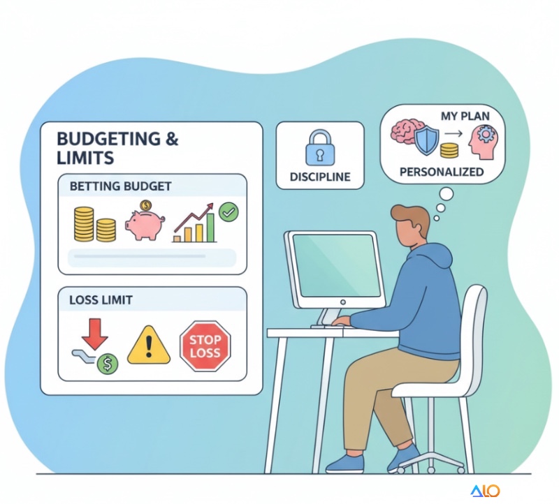 Người đang ngồi trước máy tính, đặt mục tiêu ngân sách và giới hạn thua lỗ để xây dựng kế hoạch vốn cá nhân