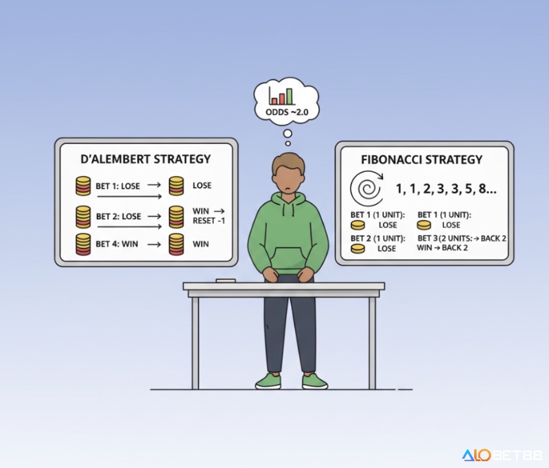 Người đang minh họa các chiến thuật đặt cược D'Alembert và Fibonacci bằng cách tăng giảm cược theo chuỗi số
