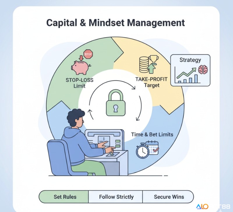 Người chơi tuân thủ nguyên tắc đặt giới hạn thua lỗ và thắng để quản lý vốn hiệu quả khi chơi slot game