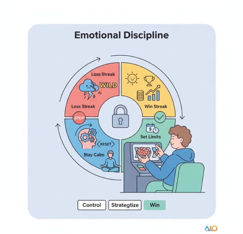 Người chơi giữ bình tĩnh, kiểm soát cảm xúc để đưa ra quyết định lý trí trước mọi biến động khi chơi slot game