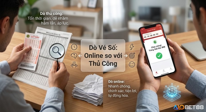 So sánh cách dò vé số kiến thiết online và thủ công, làm rõ ưu điểm nhanh chóng, chính xác và tiện lợi khi dùng app