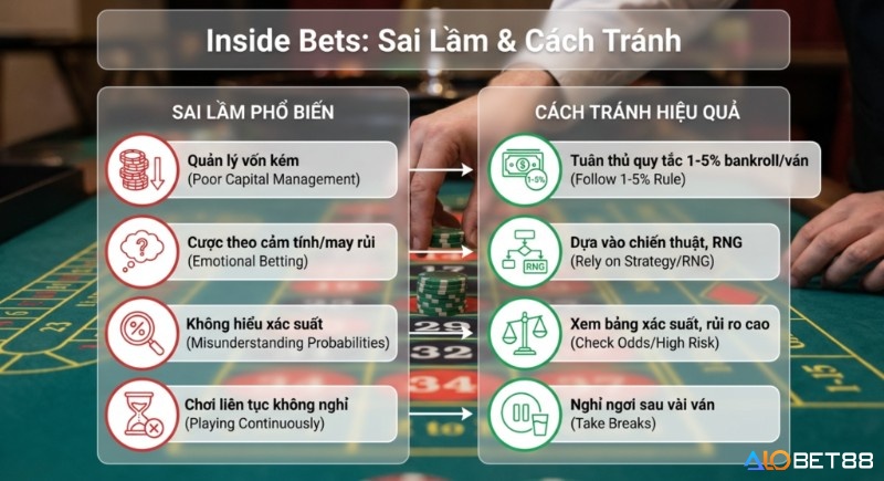 Hướng dẫn cách tránh 4 sai lầm phổ biến như quản lý vốn kém và cược cảm tính khi chơi Inside Bets để tối ưu chiến thuật