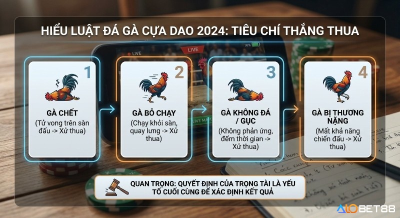 Tổng hợp 4 tiêu chí xác định thắng thua theo luật chơi đá gà cựa dao 2026, quyết định trọng tài là yếu tố cuối cùng