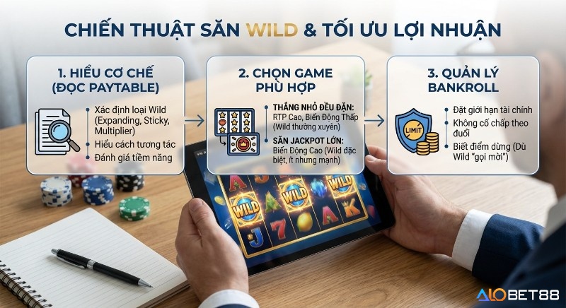 Quy trình 3 bước chiến thuật săn Wild và tối ưu lợi nhuận: hiểu cơ chế, chọn game phù hợp, quản lý Bankroll