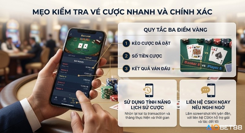 Hướng dẫn cách đọc vé cược baccarat nhanh, chính xác qua quy tắc Ba điểm Vàng, lịch sử cược và liên hệ CSKH khi cần