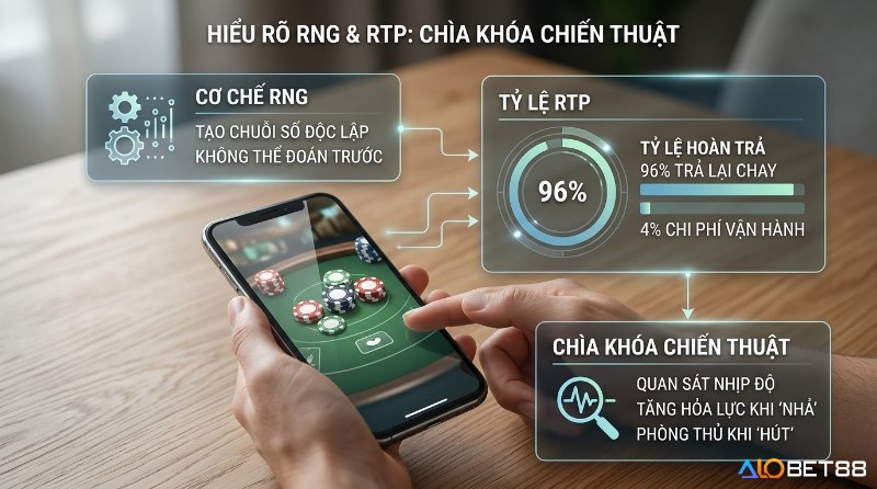 Hiểu rõ RNG và RTP: Cơ chế tạo chuỗi số độc lập, tỷ lệ hoàn trả 96%. Chiến thuật: quan sát nhịp độ, tăng hỏa lực, phòng thủ
