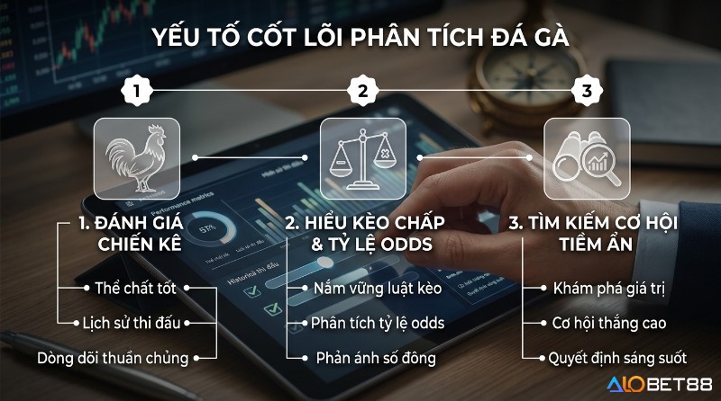 Phân tích kèo đá gà chi tiết qua 3 yếu tố cốt lõi: đánh giá chiến kê, hiểu kèo chấp & tỷ lệ odds, và tìm kiếm cơ hội tiềm ẩn