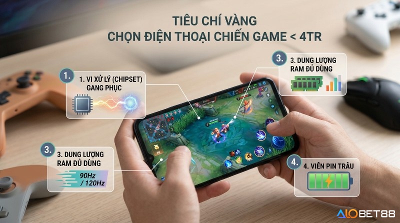Tiêu chí chọn top điện thoại chơi game dưới 4 triệu: vi xử lý, màn hình 90/120Hz, RAM đủ dùng, pin trâu